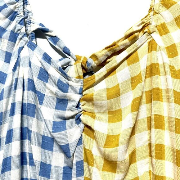NWT Cato Blouse Balloon Sleeves Yellow & Blue Check Shirt Top Womens Size Large - Picture 3 of 10